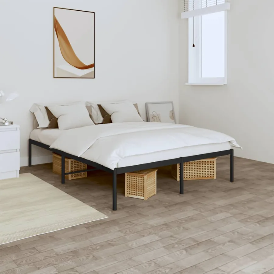 Cadre de lit métal sans matelas noir 150x200 cm
