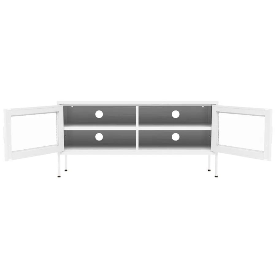 Meuble TV Blanc 105x35x50 cm Acier - 6