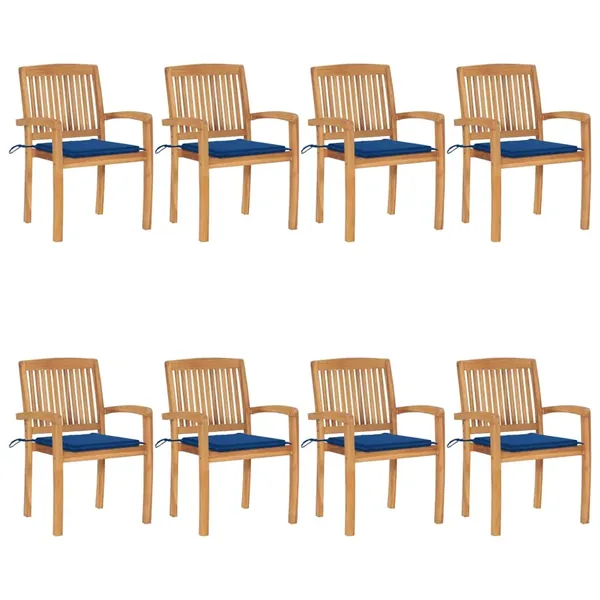 Chaises de jardin empilables avec coussins lot de 8 Teck solide