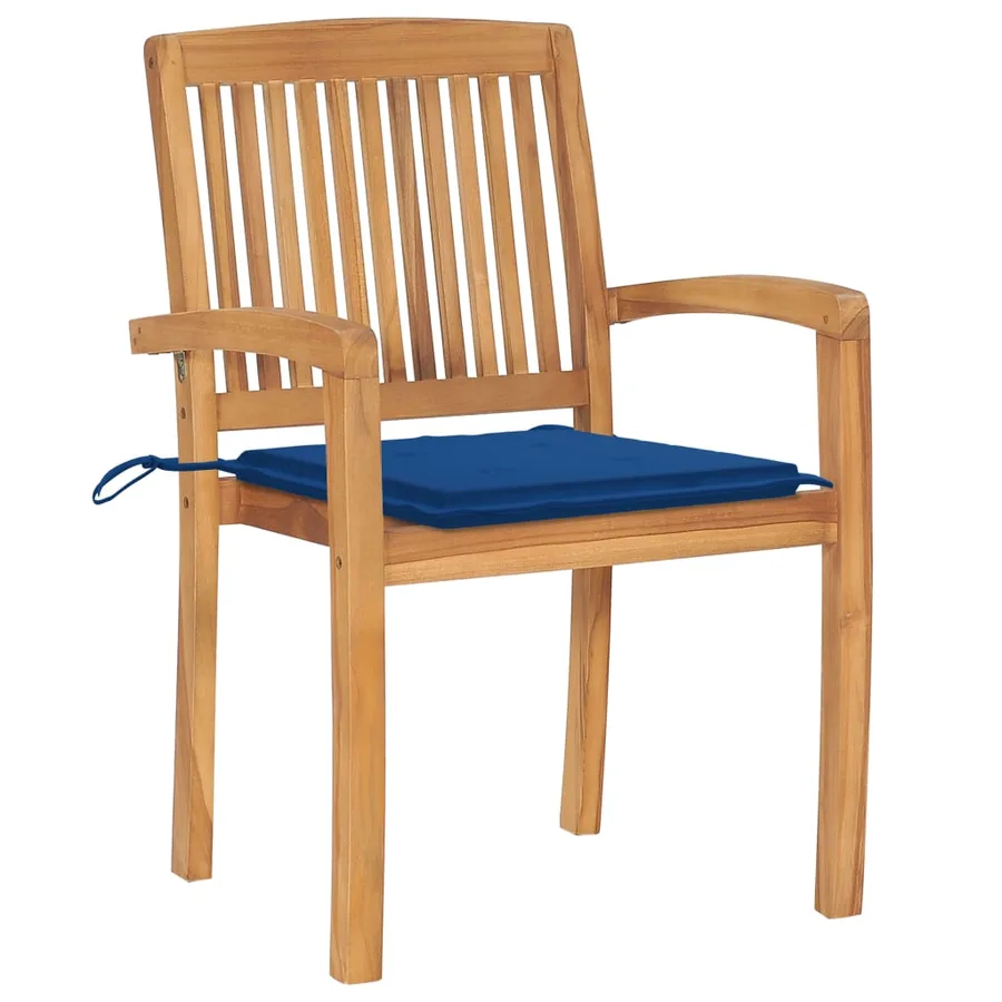 Chaises de jardin empilables avec coussins lot de 8 Teck solide - 3
