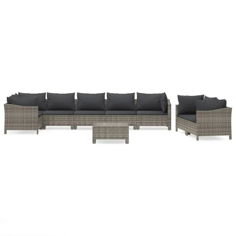 Salon de jardin 9 pcs avec coussins Gris Résine tressée - 2