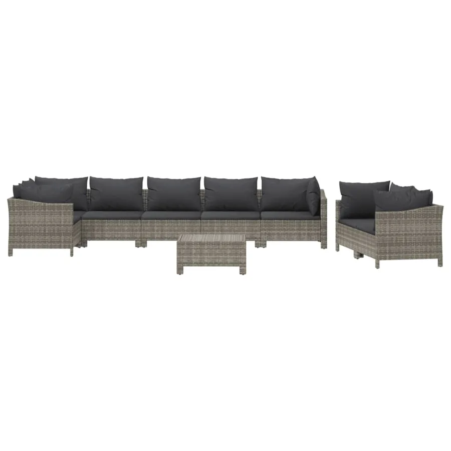 Salon de jardin 9 pcs avec coussins Gris Résine tressée - 3