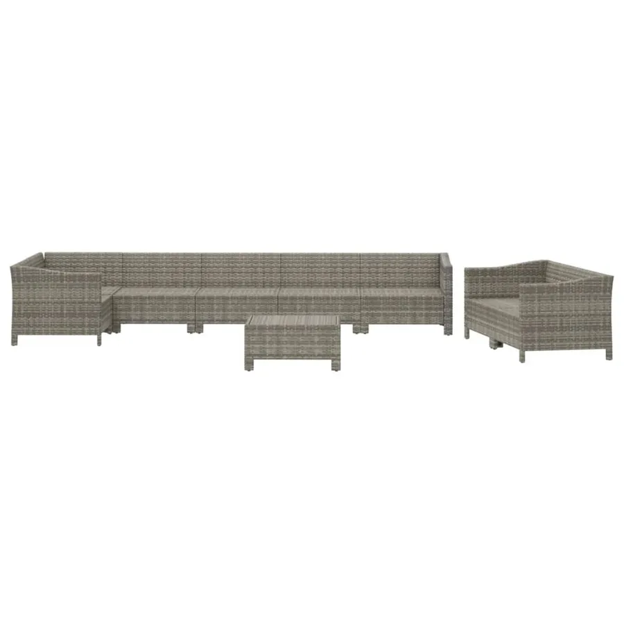 Salon de jardin 9 pcs avec coussins Gris Résine tressée - 4