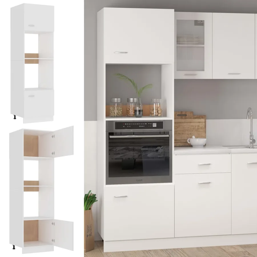 Meuble micro-ondes "Lyon" Blanc 60 x 57 x 207 cm Bois d'ingénierie - 2