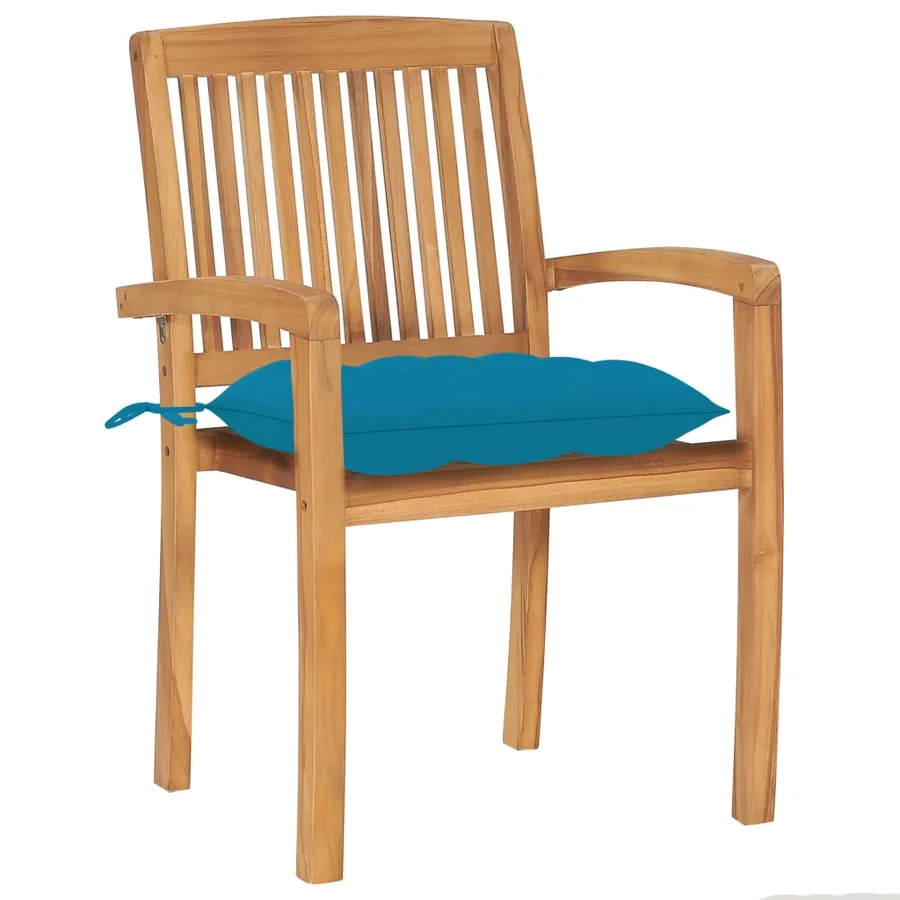 Chaises de jardin empilables avec coussins lot de 4 Teck solide - 3