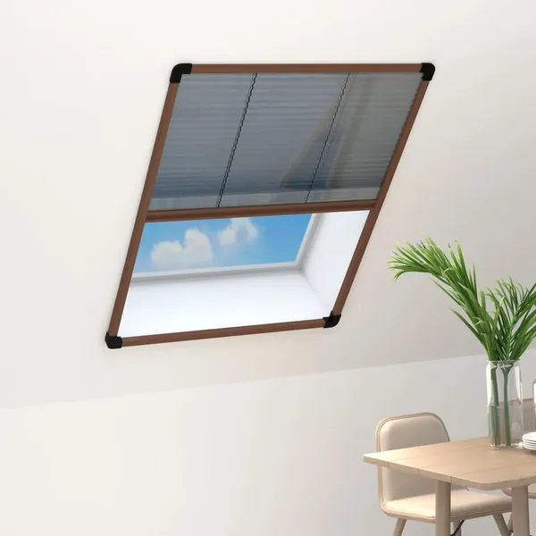 Moustiquaire plissée pour fenêtre Aluminium Marron 80x100 cm
