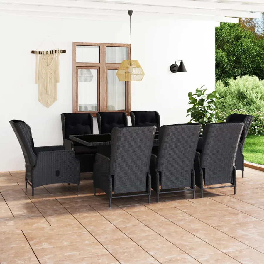 Ensemble à manger d'extérieur 9pcs et coussins rotin gris foncé