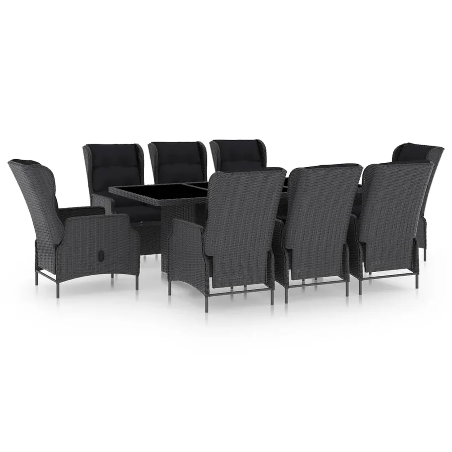 Ensemble à manger d'extérieur 9pcs et coussins rotin gris foncé - 2