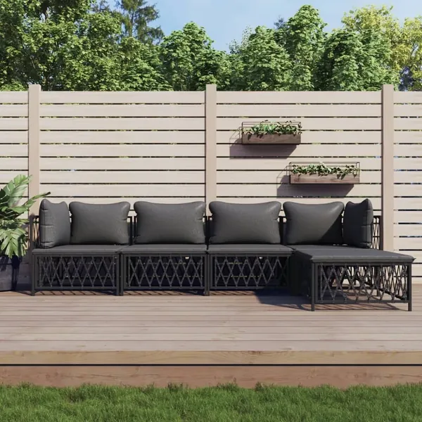 Salon de jardin avec coussins 5 pcs anthracite acier