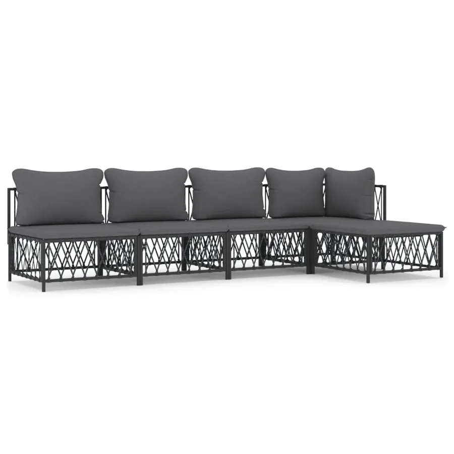 Salon de jardin avec coussins 5 pcs anthracite acier - 2