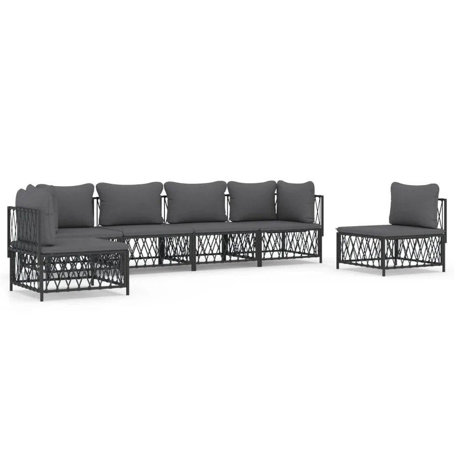 Salon de jardin avec coussins 6 pcs anthracite acier - 2