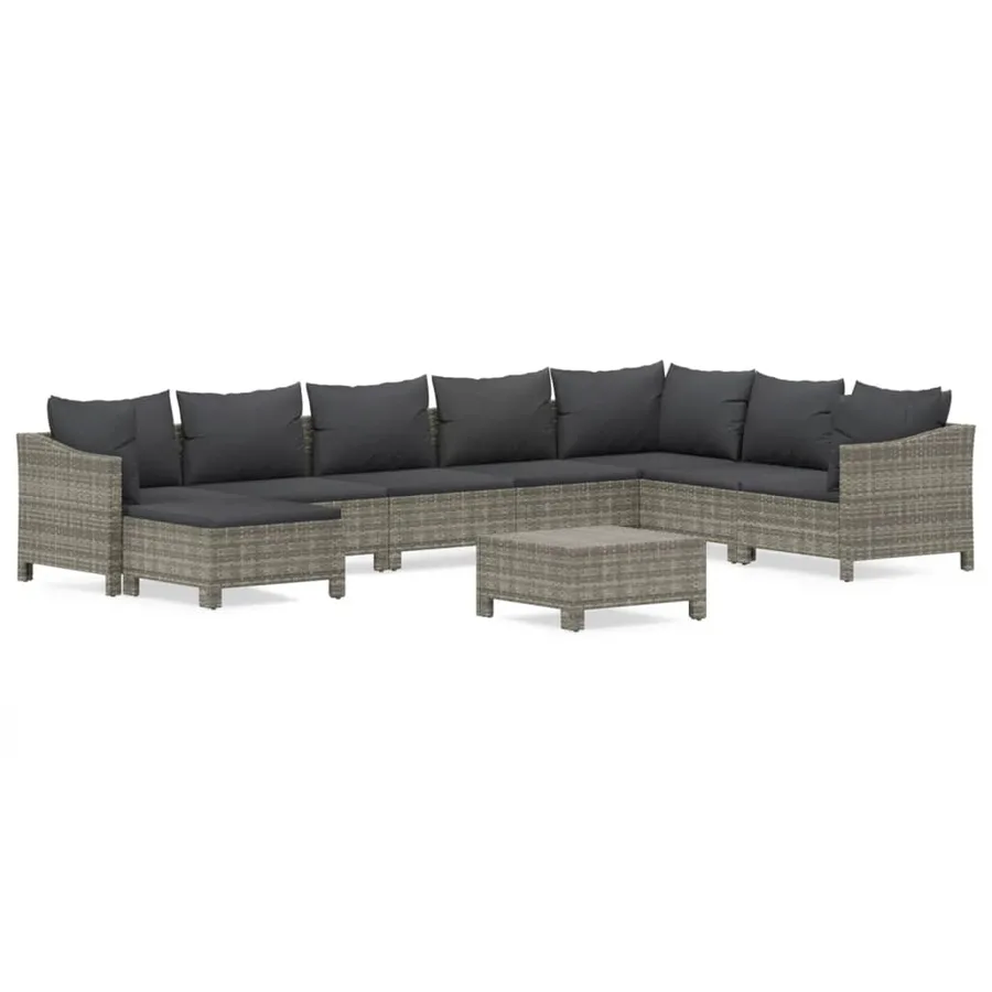 Salon de jardin 9 pcs avec coussins Gris Résine tressée - 2