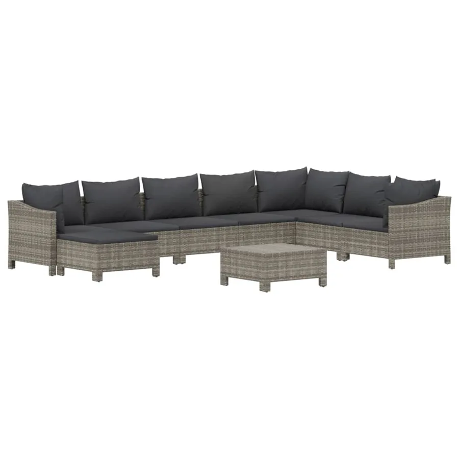 Salon de jardin 9 pcs avec coussins Gris Résine tressée - 3