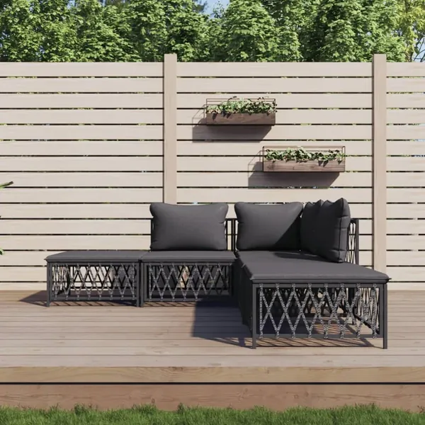 Salon de jardin avec coussins 5 pcs anthracite acier