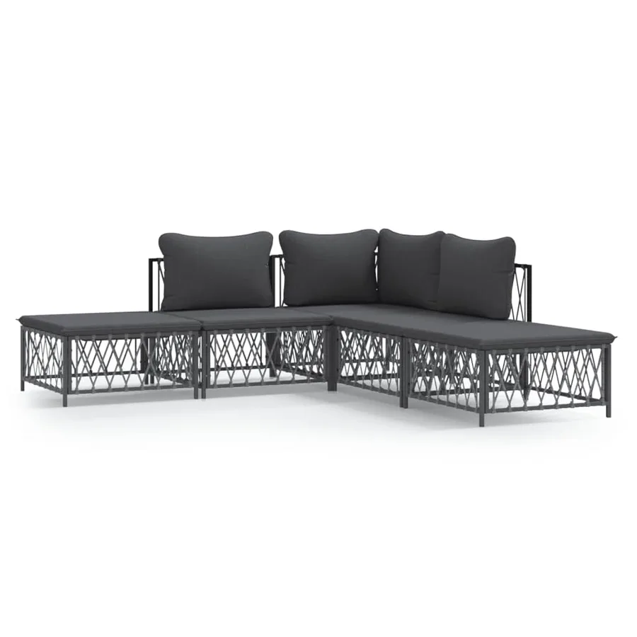 Salon de jardin avec coussins 5 pcs anthracite acier - 2