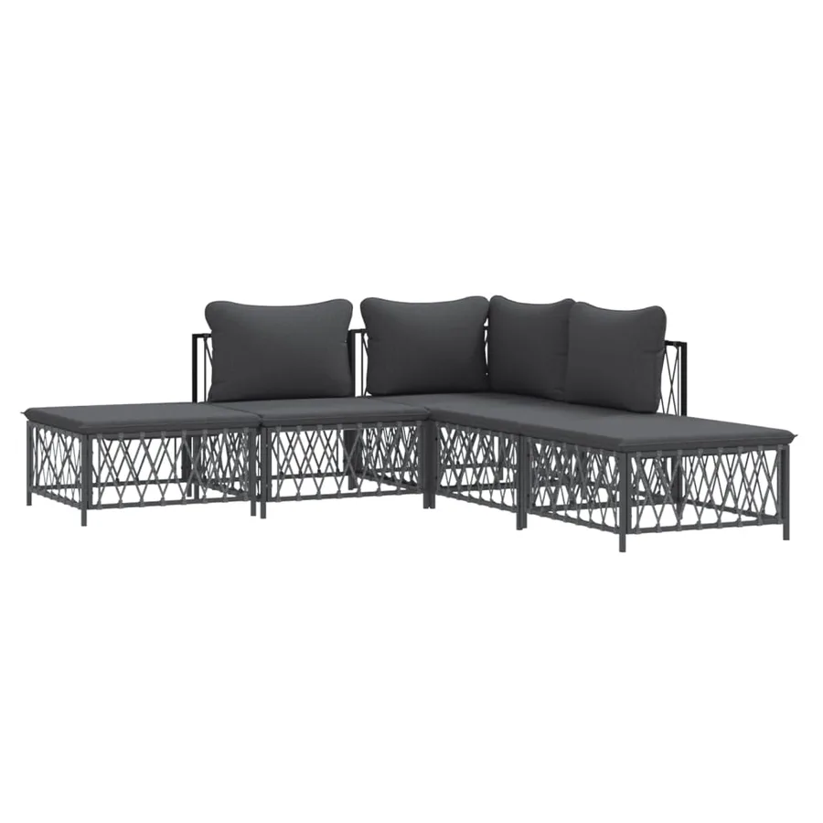 Salon de jardin avec coussins 5 pcs anthracite acier - 3
