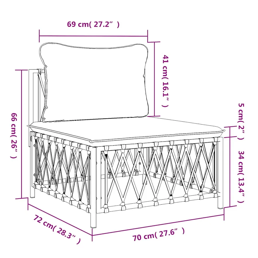 Canapé central de jardin avec coussins anthracite tissu tissé - 7