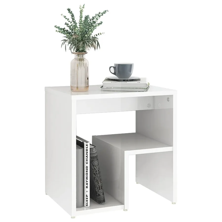 Table de chevet blanc brillant 40x30x40 cm bois d'ingénierie - 5