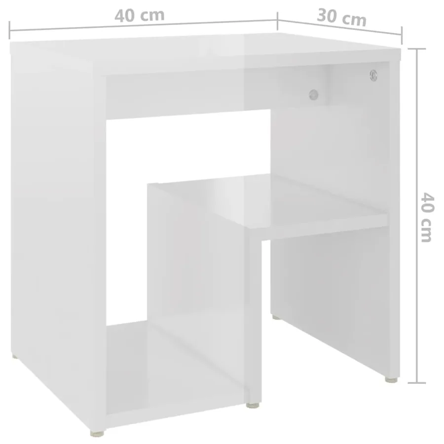 Table de chevet blanc brillant 40x30x40 cm bois d'ingénierie - 7