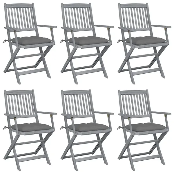 Chaises pliables d'extérieur lot de 6 et coussins Bois d'acacia