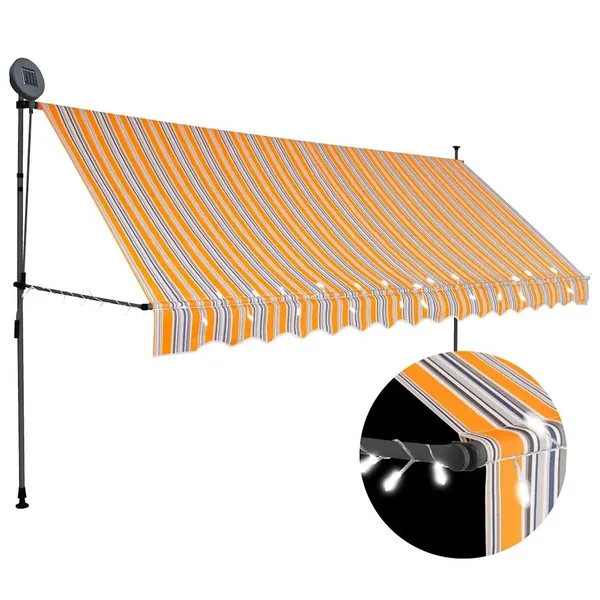 Auvent manuel rétractable avec LED 350 cm Jaune et bleu