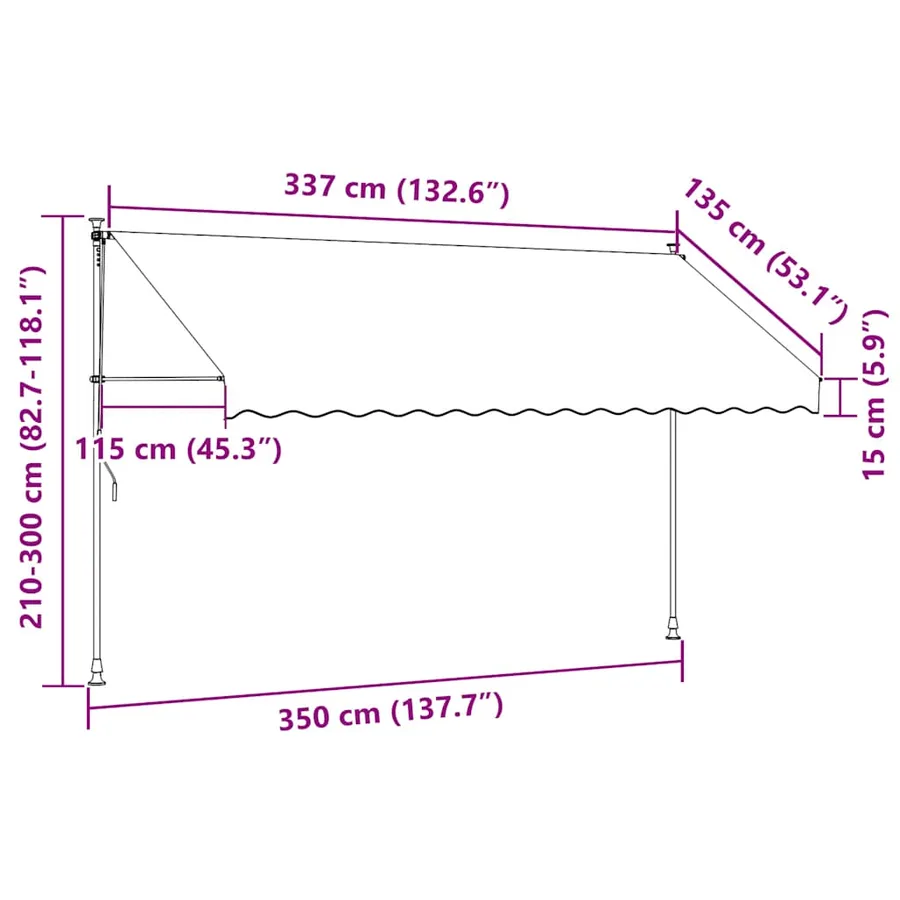 Auvent manuel rétractable avec LED 350 cm Jaune et bleu - 8