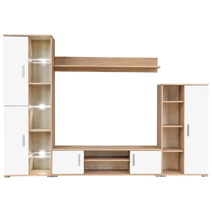 Meuble TV mural avec lumière LED Chêne sonoma et blanc - 2