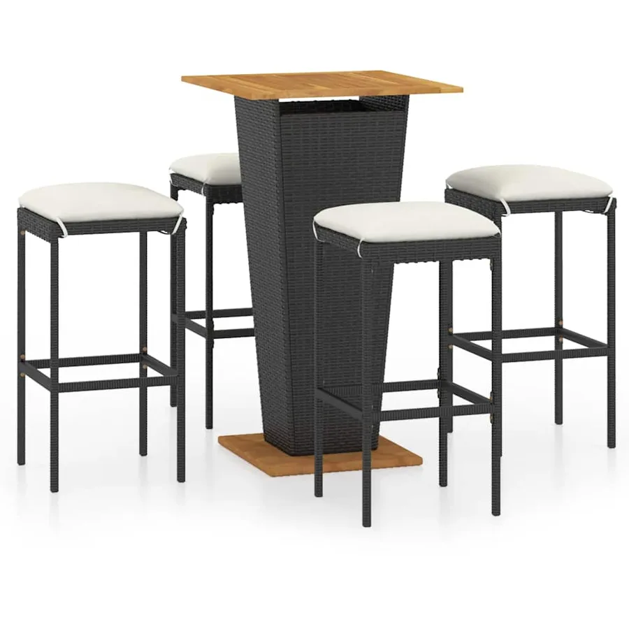 Ensemble de bar de jardin 5 pcs et coussins Résine tressée Noir - 2