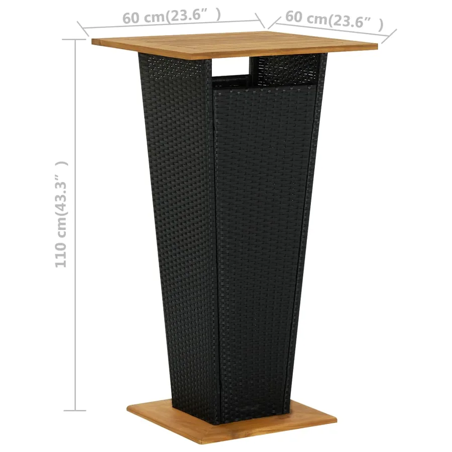 Table de bar Noir 60x60x110 cm Résine tressée et bois d'acacia - 6