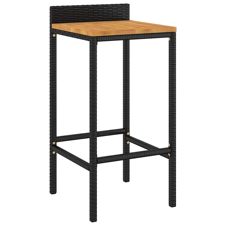Ensemble de bar jardin 7 pcs noir poly rotin/bois massif acacia - 4