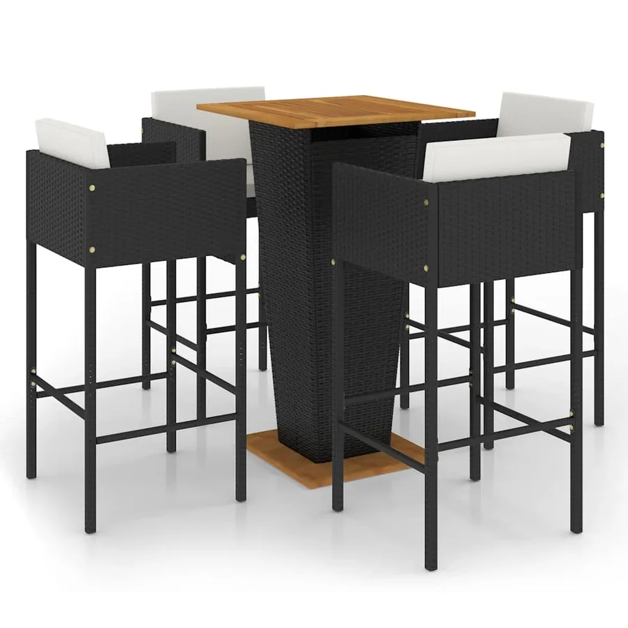 Ensemble de bar de jardin 5 pcs et coussins Résine tressée Noir - 2