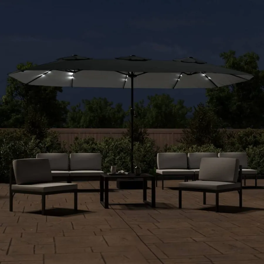 Parasol de jardin à double tête avec LED anthracite 449x265 cm - 3