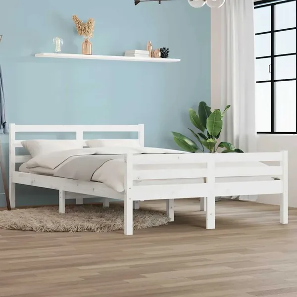 Cadre de lit sans matelas blanc bois massif 140x200 cm