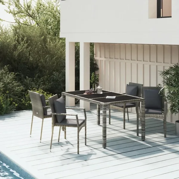 Ensemble à manger de jardin 5 pcs coussins gris résine tressée