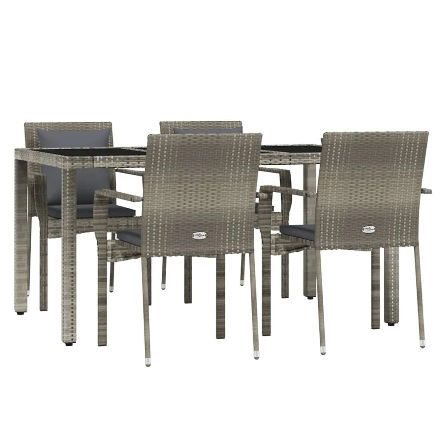 Ensemble à manger de jardin 5 pcs coussins gris résine tressée - 3