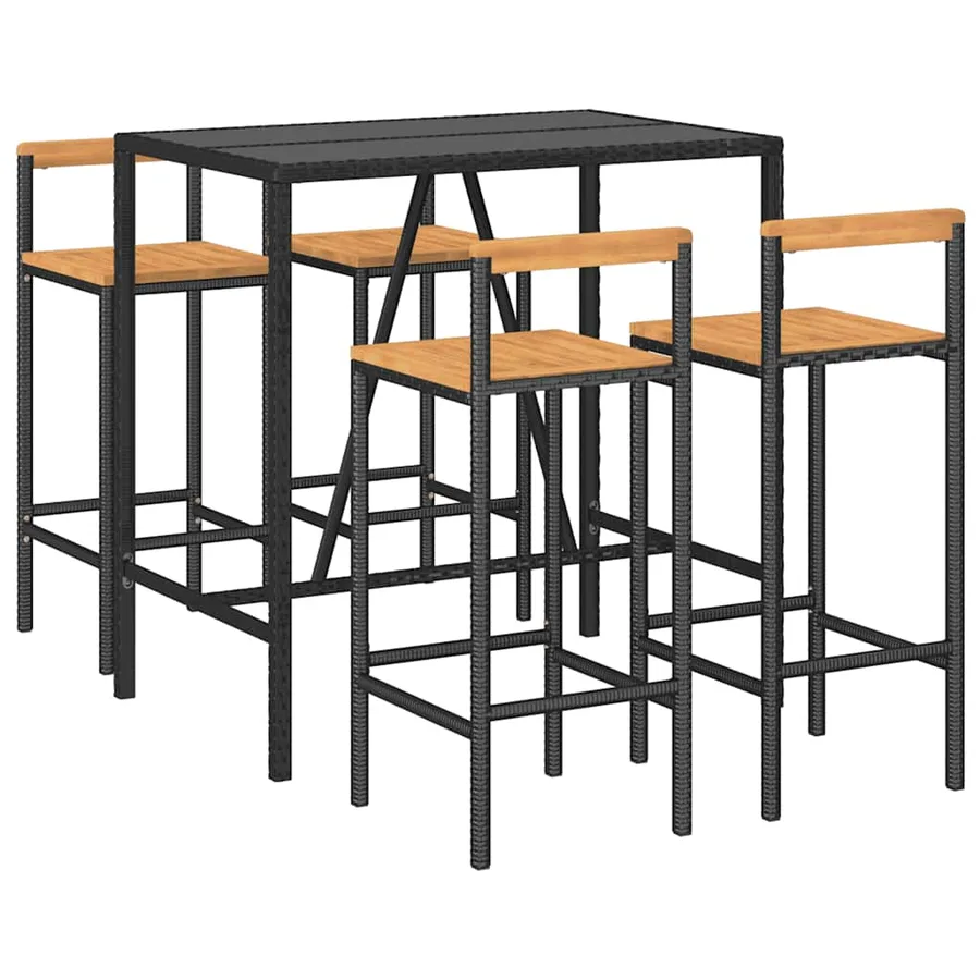 Ensemble de bar jardin 5 pcs noir poly rotin/bois massif acacia - 3