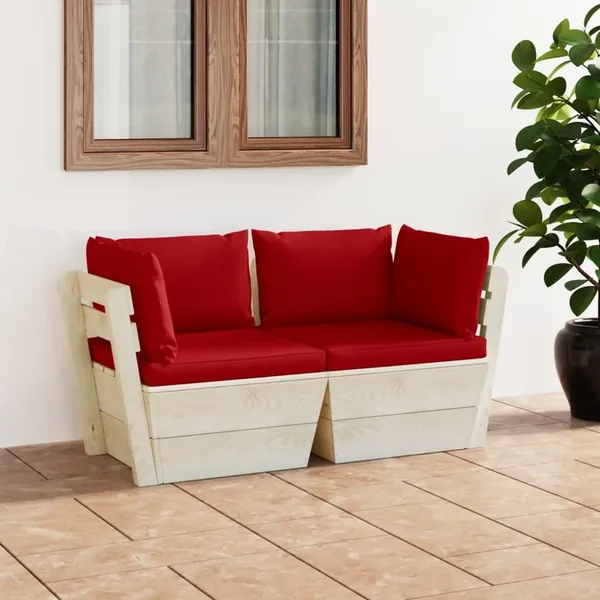 Canapé palette à 2 places de jardin avec coussins Bois d'épicéa
