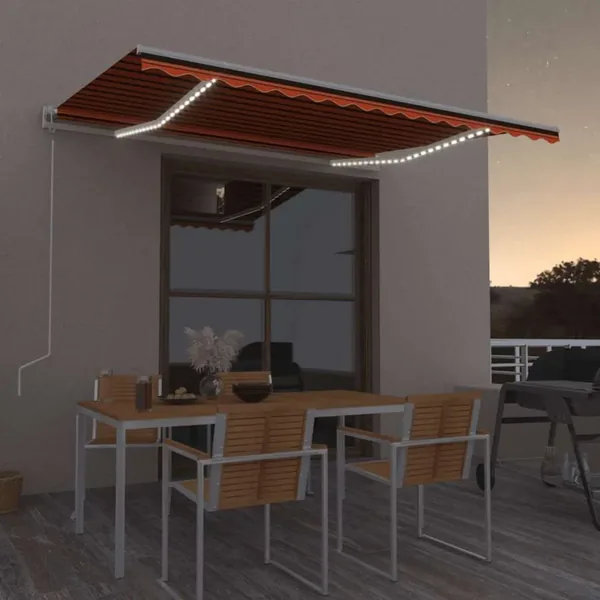 Auvent automatique capteur de vent LED 400x350 cm Orange marron