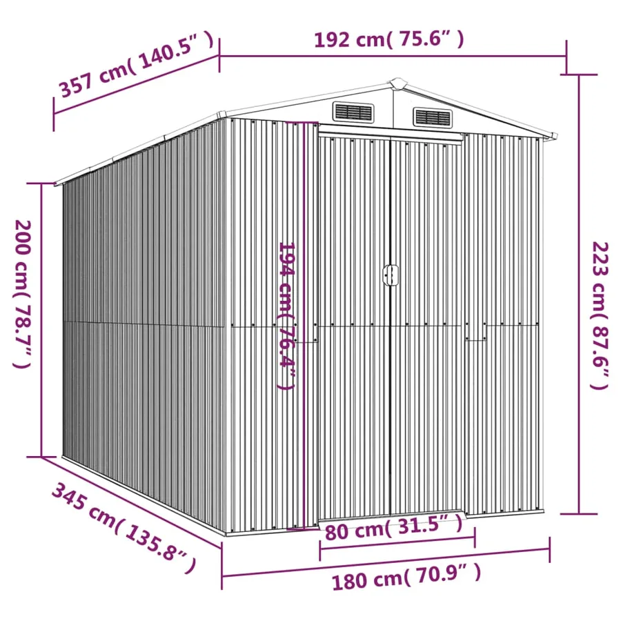 Abri de jardin Vert 192x357x223 cm Acier galvanisé - 8