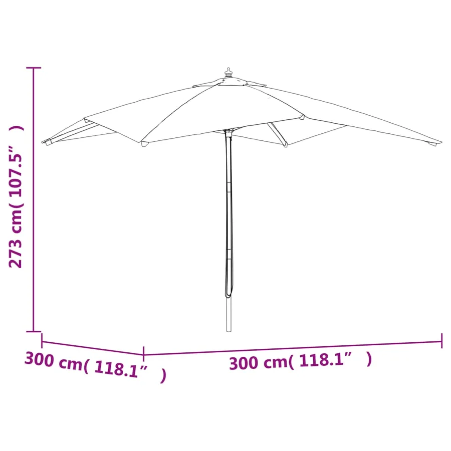 Parasol de jardin avec mât en bois sable 300x300x273 cm - 7
