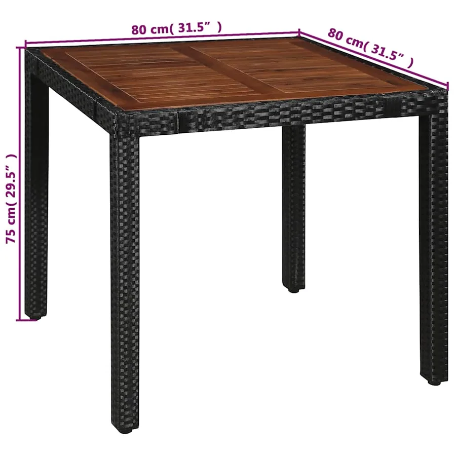 Ensemble à manger d'extérieur 5 pcs Rotin et bois d'acacia Noir - 7
