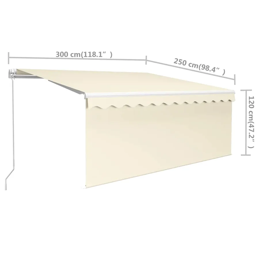 Auvent manuel rétractable avec store 3x2,5 m Crème - 7