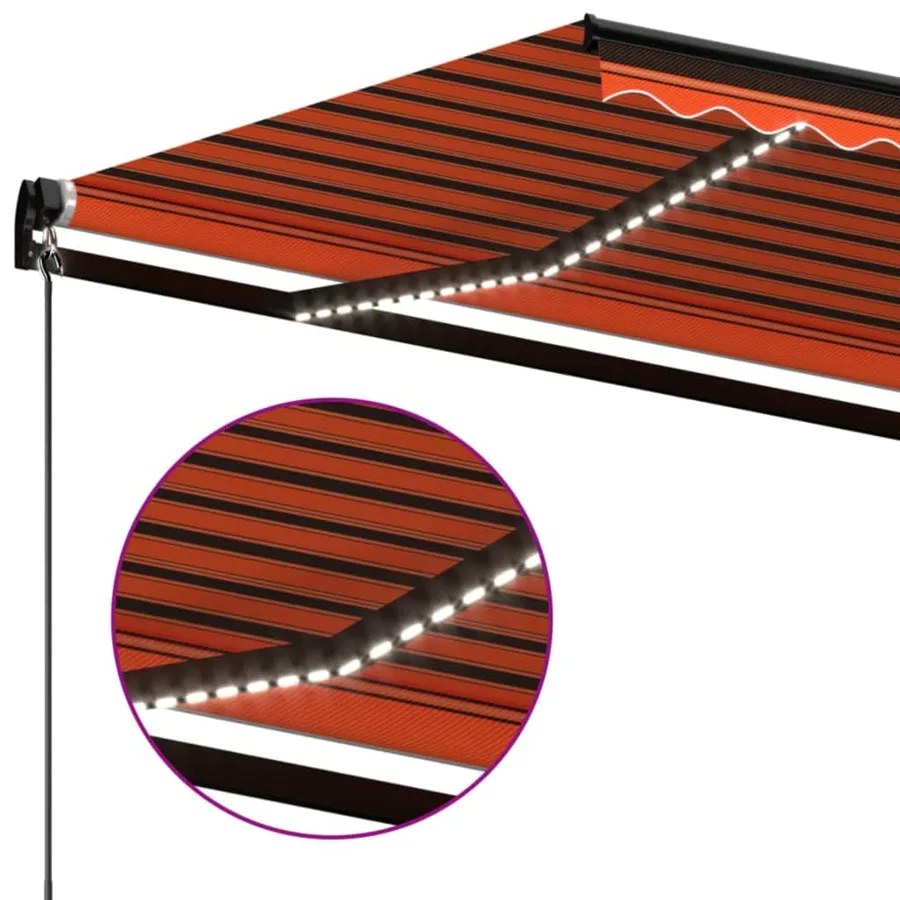 Auvent manuel rétractable avec LED 400x350 cm Orange et marron - 5