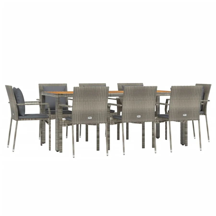 Ensemble à manger de jardin 9 pcs coussins gris résine tressée - 3