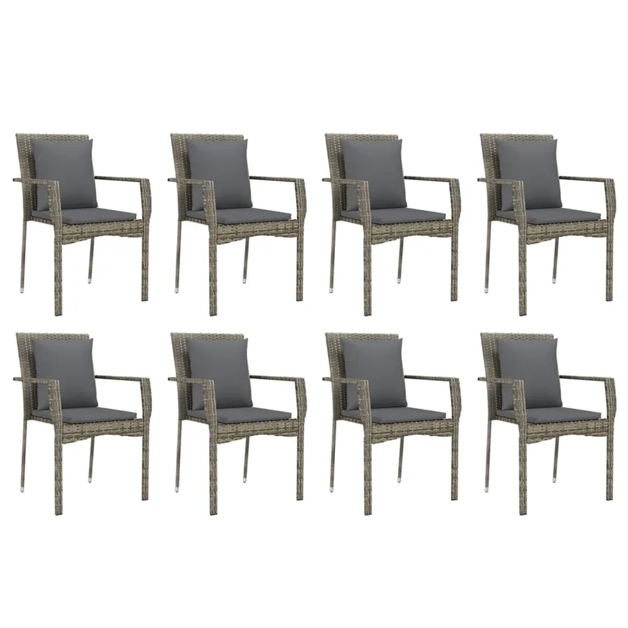 Ensemble à manger de jardin 9 pcs coussins gris résine tressée - 4