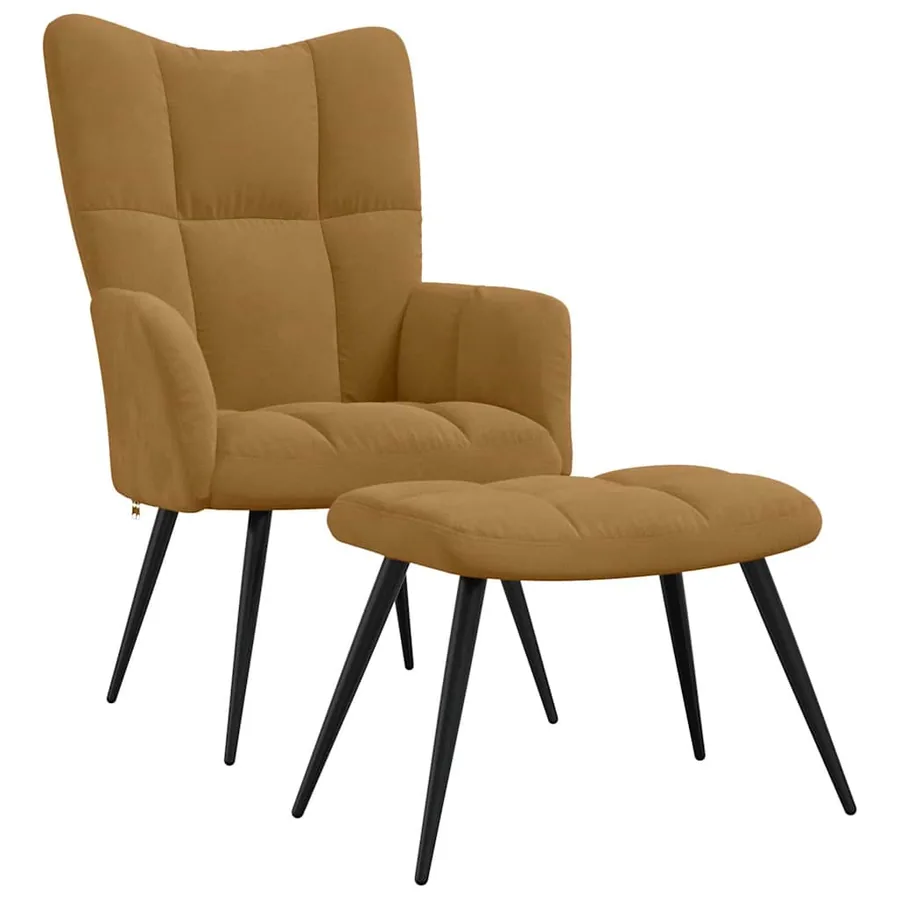Chaise de relaxation avec tabouret Marron Velours - 2