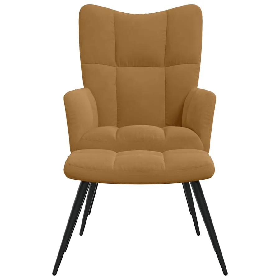 Chaise de relaxation avec tabouret Marron Velours - 3