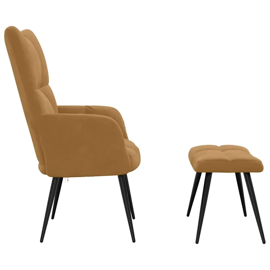 Chaise de relaxation avec tabouret Marron Velours - 4