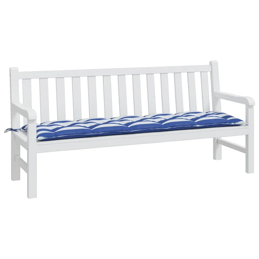 Coussin de banc de jardin rayures bleues et blanches 180x50x7cm - 3