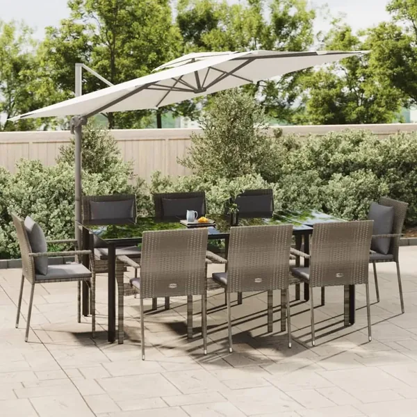 Ensemble à manger de jardin 9pcs et coussins noir et gris
